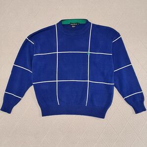 VTG 90s Nautica Knit Sweater Crew Neck Men's LARGE Blue Line Casual Preppy